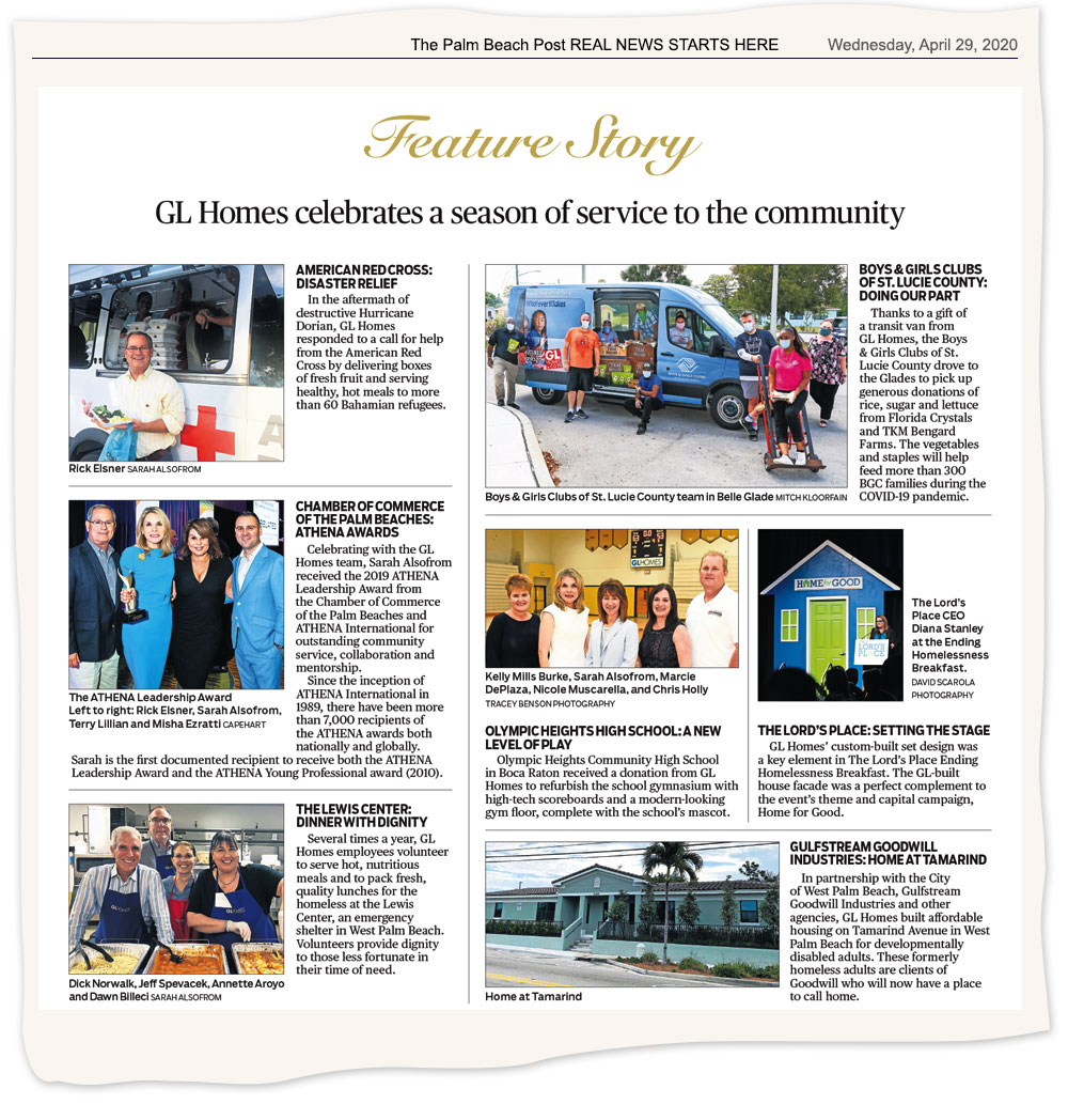 Palm Beach Post features GL Homes