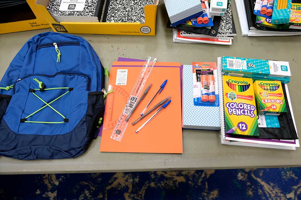 School supplies at backpack giveaway