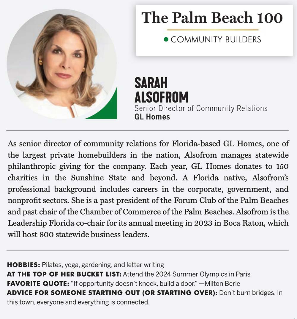 GL Homes' Sarah Alsofrom is recognized in Palm Beach Illustrated.