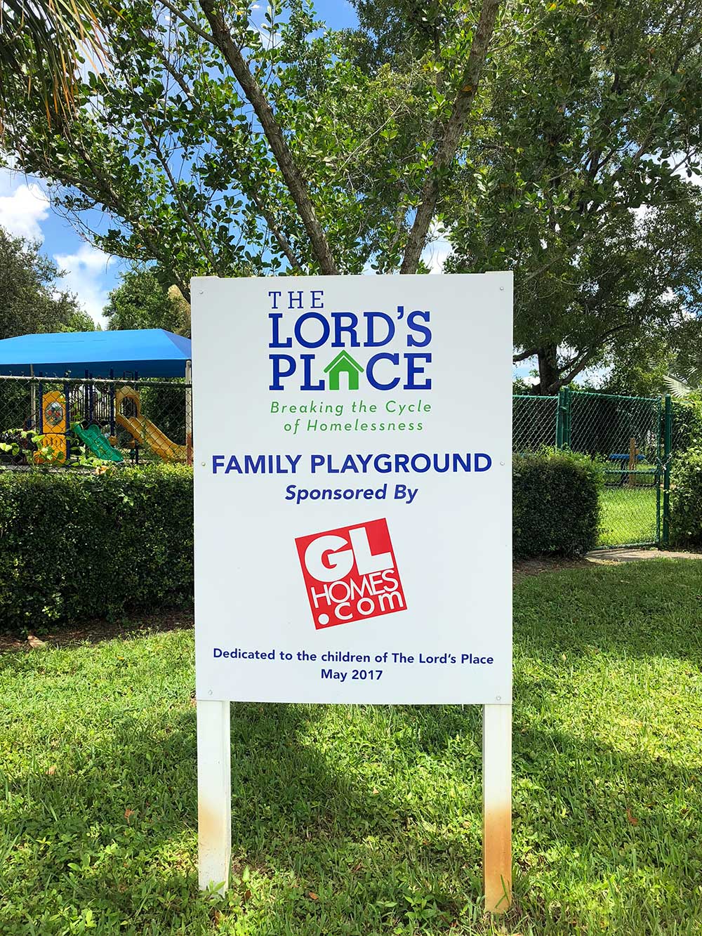 The Lord's Place displays a billboard for their playground.