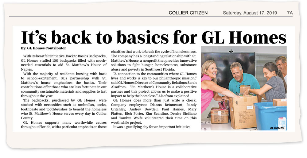 GL Homes in Collier Citizen paper