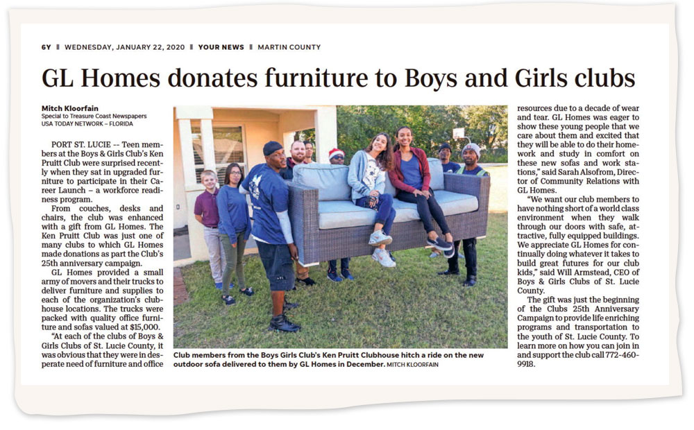 Furniture Donation Spruces Up Boys & Girls Clubs