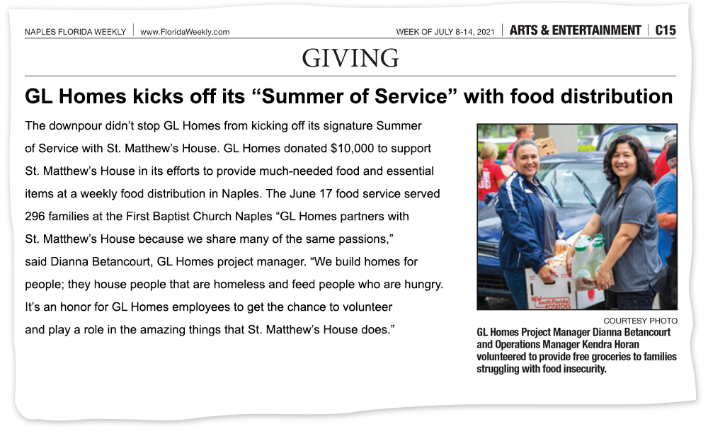GL Homes in the news kicking off Summer of Service