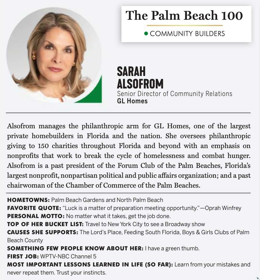 Sarah Alsofrom is profiled in The Palm Beach 100 list of most Influential business leaders