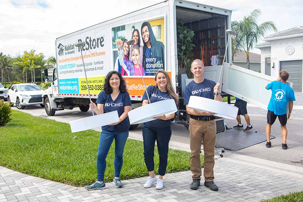 GL Homes teams up with Habitat Restore and donates furniture and home goods.